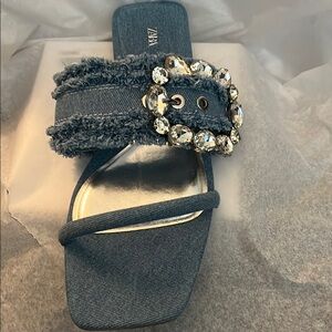 Zara Blue Denim Crystal Buckle Sandals